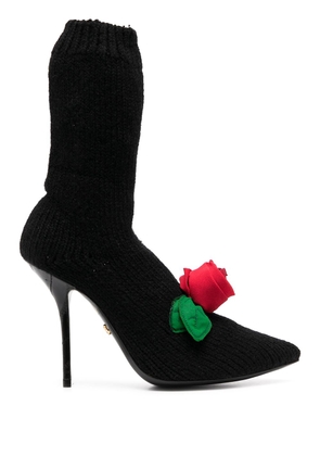 Dolce & Gabbana knitted style rose calf boots - Black