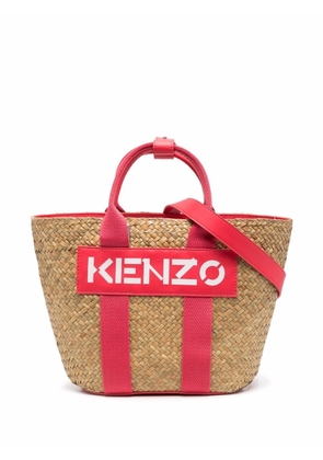 Kenzo logo-patch raffia tote bag - Pink