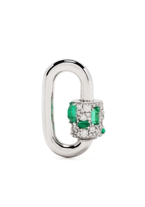 Marla Aaron 14kt white gold Chubby Medium Lock emerald diamond pendant - Silver