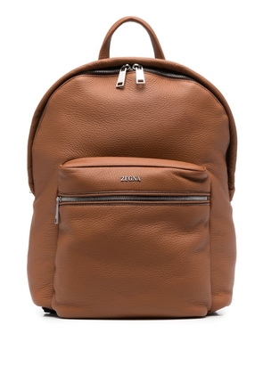 Zegna logo-plaque leather backpack - Brown