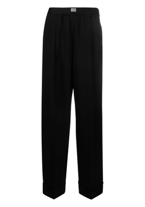 Miu Miu logo-waistband wool-blend trousers - Black