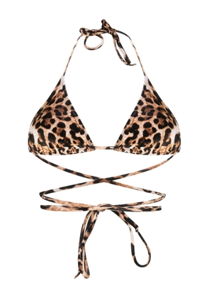 VETEMENTS leopard-print velour bikini top - Brown