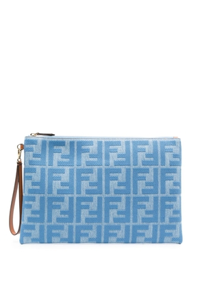 FENDI large FF-pattern denim flat pouch - Blue