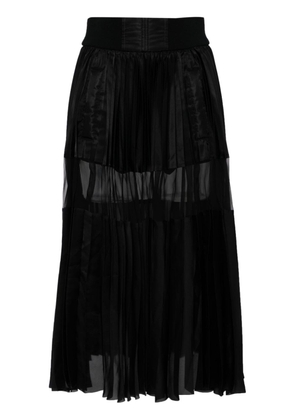 sacai pleated panelled midi skirt - Black