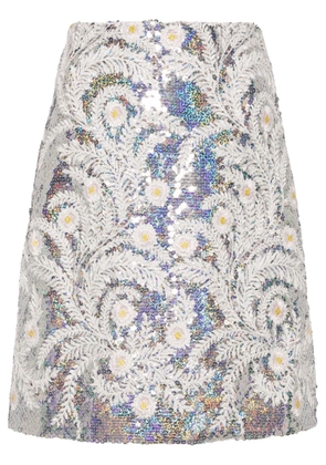 Giambattista Valli floral embroidery A-line skirt - Metallic