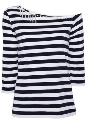 LIU JO pearl-detailing striped T-shirt - Blue
