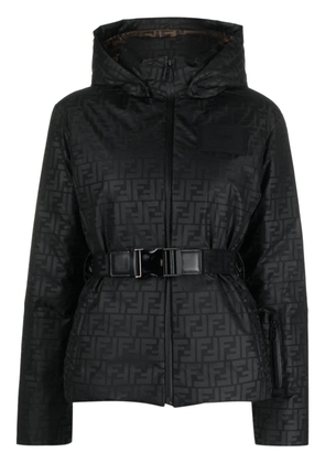 FENDI monogram-pattern hooded ski jacket - Black