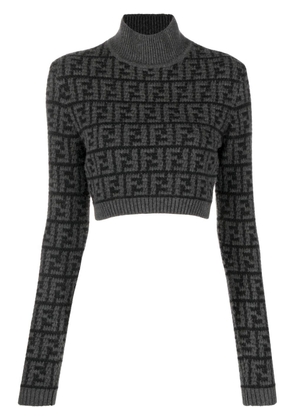 FENDI FF logo-pattern cashmere top - Black