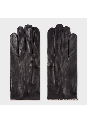 Paul Smith Black Leather Gloves With 'Signature Stripe' Piping