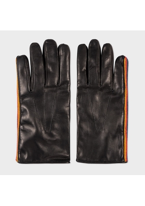 Paul Smith Black Leather Gloves With Knitted 'Artist Stripe' Trim