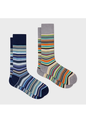 Paul Smith Navy And Grey 'Signature Stripe' Socks Two Pack Multicolour