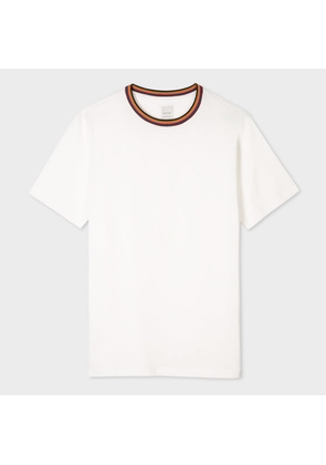 Paul Smith White 'Artist Stripe' Collar Cotton T-Shirt