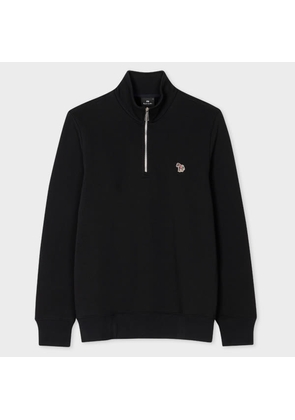 PS Paul Smith Black Cotton Zebra Logo Zip-Neck Sweatshirt