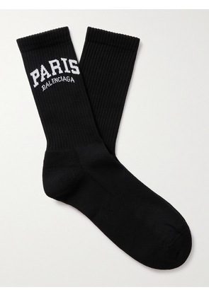 Balenciaga - Cities Logo-Jacquard Ribbed Cotton-Blend Socks - Men - Black - L