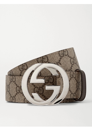 Gucci - 4cm Leather-Trimmed Monogrammed Coated-Canvas Belt - Men - Brown - EU 75