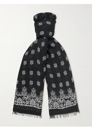 SAINT LAURENT - Fringed paisley-print modal and cashmere-blend scarf - Men - Black