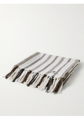 Loro Piana - Logo-Embroidered Fringed Striped Cotton and Linen-Blend Beach Towel - Men - Gray