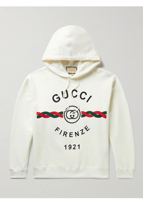 Gucci - Logo-Print Cotton-Jersey Hoodie - Men - White - XS
