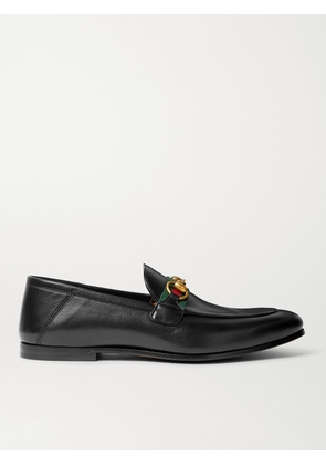 Gucci - Brixton Webbing-Trimmed Horsebit Collapsible-Heel Leather Loafers - Men - Black - UK 5