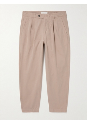 Mr P. - Tapered Cropped Garment-Dyed Organic Cotton-Twill Trousers - Men - Pink - 28