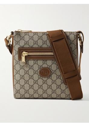 Gucci - Leather-Trimmed Monogrammed Supreme Coated-Canvas Messenger Bag - Men - Brown