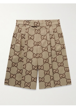 Gucci - Wide-Leg Pleated Logo-Jacquard Cotton-Blend Shorts - Men - Brown - IT 44