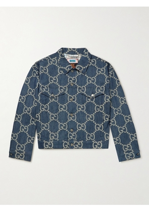 Gucci - Slim-Fit Logo-Jacquard Denim Jacket - Men - Blue - IT 44