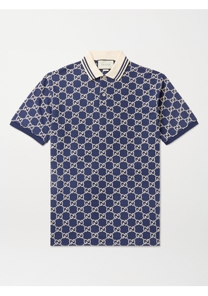 Gucci - Logo-Embroidered Cotton-Blend Piqué Polo Shirt - Men - Blue - XS