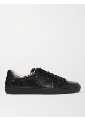 Gucci - Ace Logo-Embossed Perforated Leather Sneakers - Men - Black - UK 5