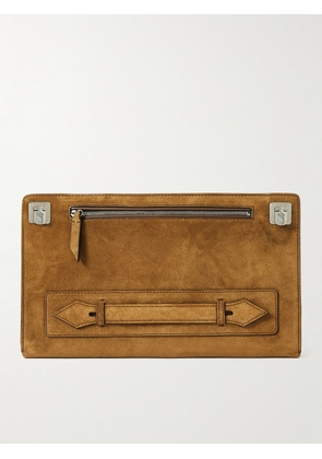 Métier - Runaway Leather-Trimmed Suede Pouch - Men - Brown