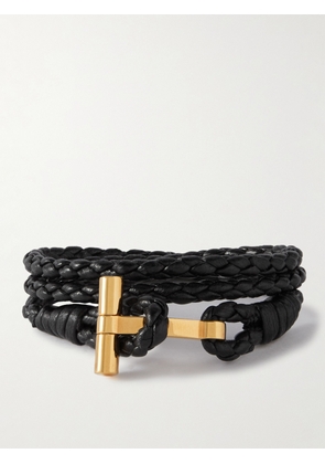 TOM FORD - Woven Leather and Gold-Plated Wrap Bracelet - Men - Black - M