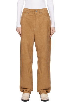 REMAIN Birger Christensen Tan Straight Leather Trousers