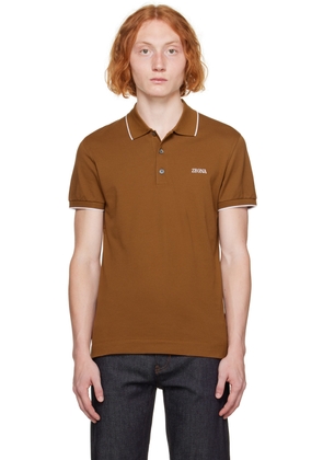 ZEGNA Brown Embroidered Polo