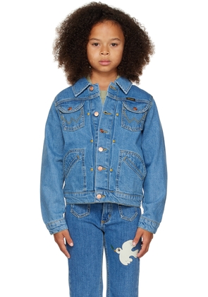 Mini Rodini Kids Blue Wrangler Edition Peace Dove Denim Jacket