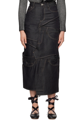 Feng Chen Wang Navy Paneled Denim Midi Skirt