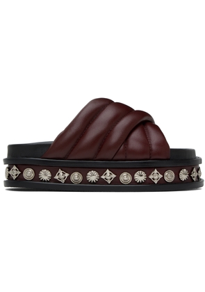 Toga Pulla Burgundy Embellished Leather Sandals