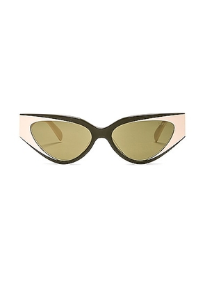 Emilio Pucci Cat Eye Acetate Sunglasses in Military Green  White  & Gold - Cream. Size all.