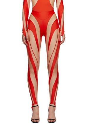 Mugler Red & Beige Spiral Leggings
