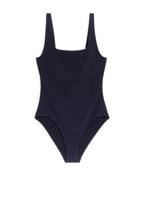 Crinkle Square Neck Swimsuit - Blue
