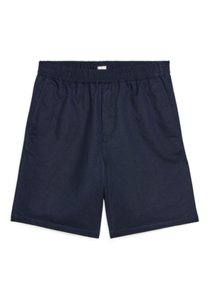 Cotton-Linen Drawstring Shorts - Blue