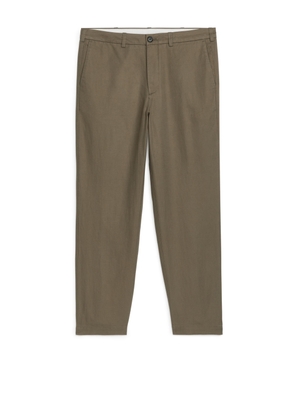 Regular Cropped Cotton-Linen Trousers - Green