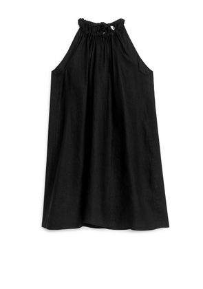 Bow Linen Dress - Black