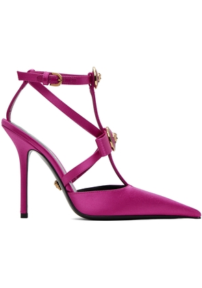 Versace Pink Gianni Ribbon Cage Satin Heels