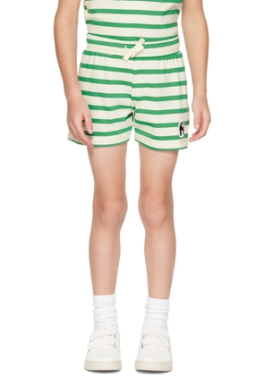 Mini Rodini Kids Green & White Panther Patch Shorts