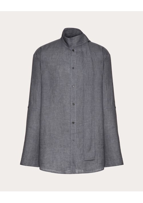 Valentino LINEN SHIRT WITH SCARF COLLAR AND VLOGO SIGNATURE EMBROIDERY Man GREY 38