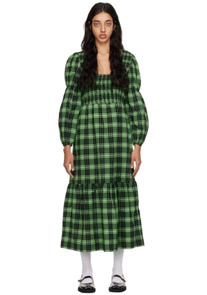 GANNI Green Check Midi Dress