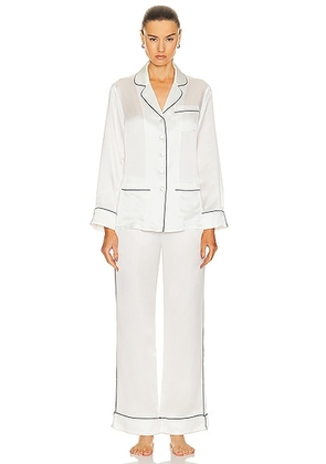 Olivia von Halle Coco Pajama Set in Ivory Jet - Ivory. Size S (also in ).