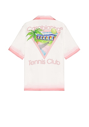 Casablanca Cuban Collar Short Sleeve Shirt in Tennis Club Icon - White. Size M (also in S, XL/1X).