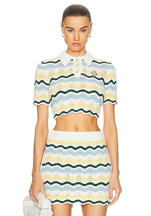 Casablanca Boucle Wave Top in Yellow & Blue - Yellow. Size L (also in XS).