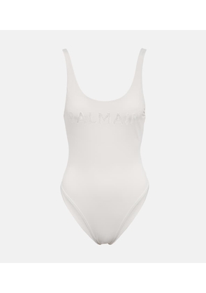 Balmain Logo crystal embellished swimsuit